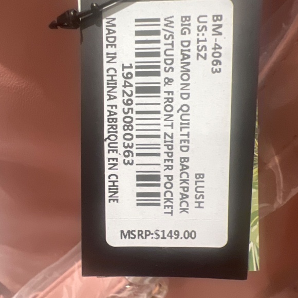 Badgley Mischka Diamond Quilted light Pink Backpack - Picture 5 of 9